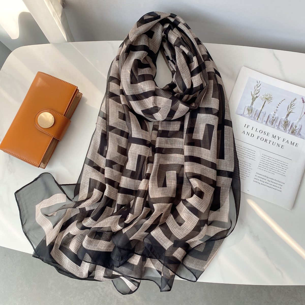 Black Printed Chiffon Scarf – view 2