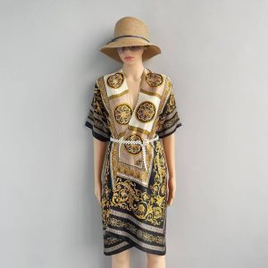 Gold Silk Cape Shawl with Belt – HeadScarf.pk
