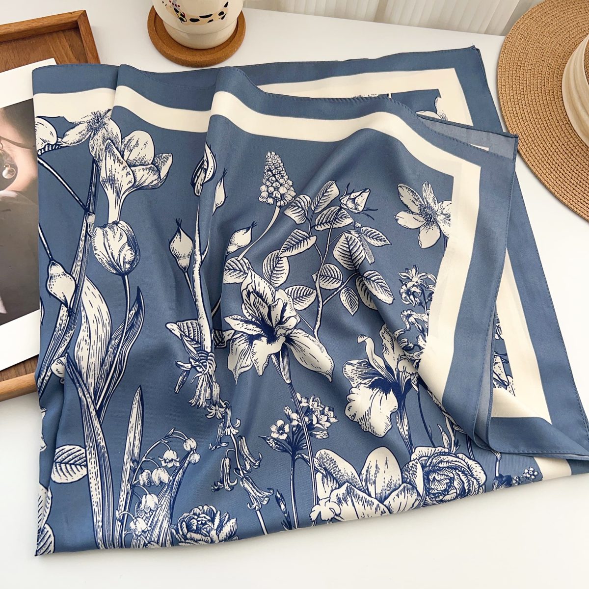 Blue Mystique Satin Silk Head Scarf 3 – view 3