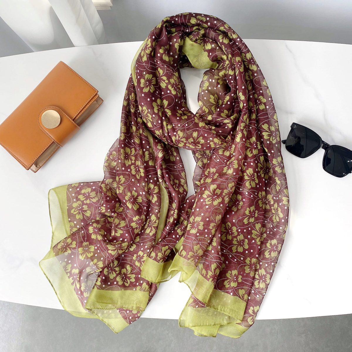 Aubergine Printed Chiffon Scarf – view 2