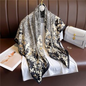 Black Prime Printed Silk Scarf 3 – HeadScarf.pk