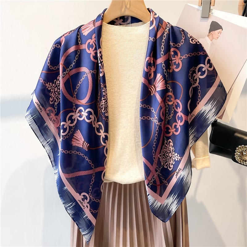 Blue Satin Silk Head Scarf – view 2