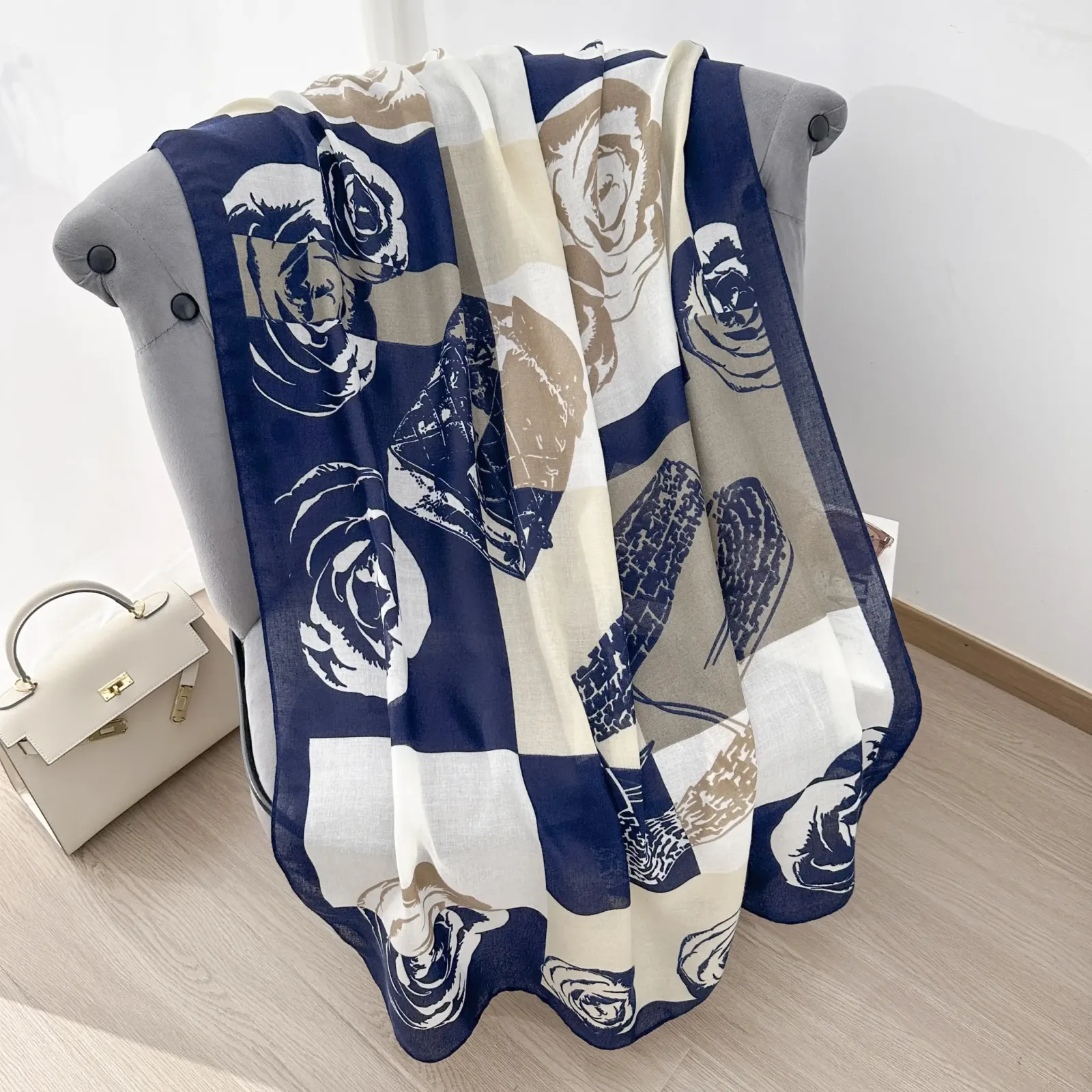 Blue Luxe Printed Cotton Scarf 2 – view 2