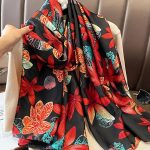 Black Flowers Printed Silk Scarf – HeadScarf.pk