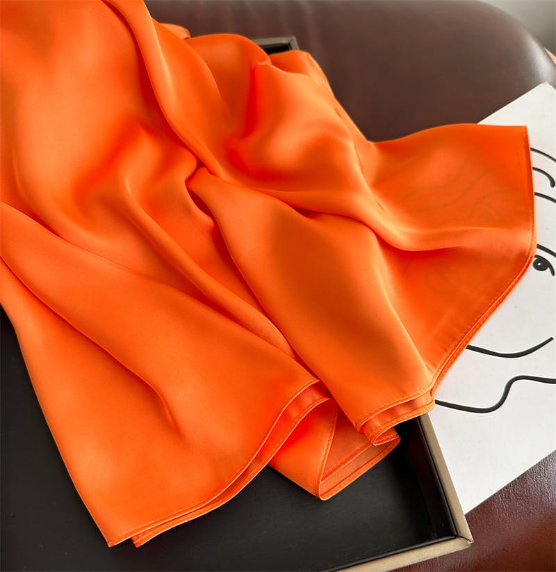 Orange Plain Satin Silk Shawl – view 2