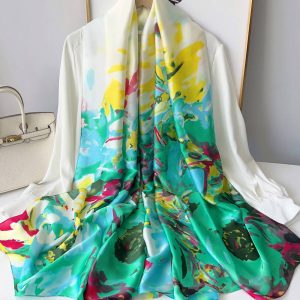 Turquoise Printed Silk Scarf – HeadScarf.pk