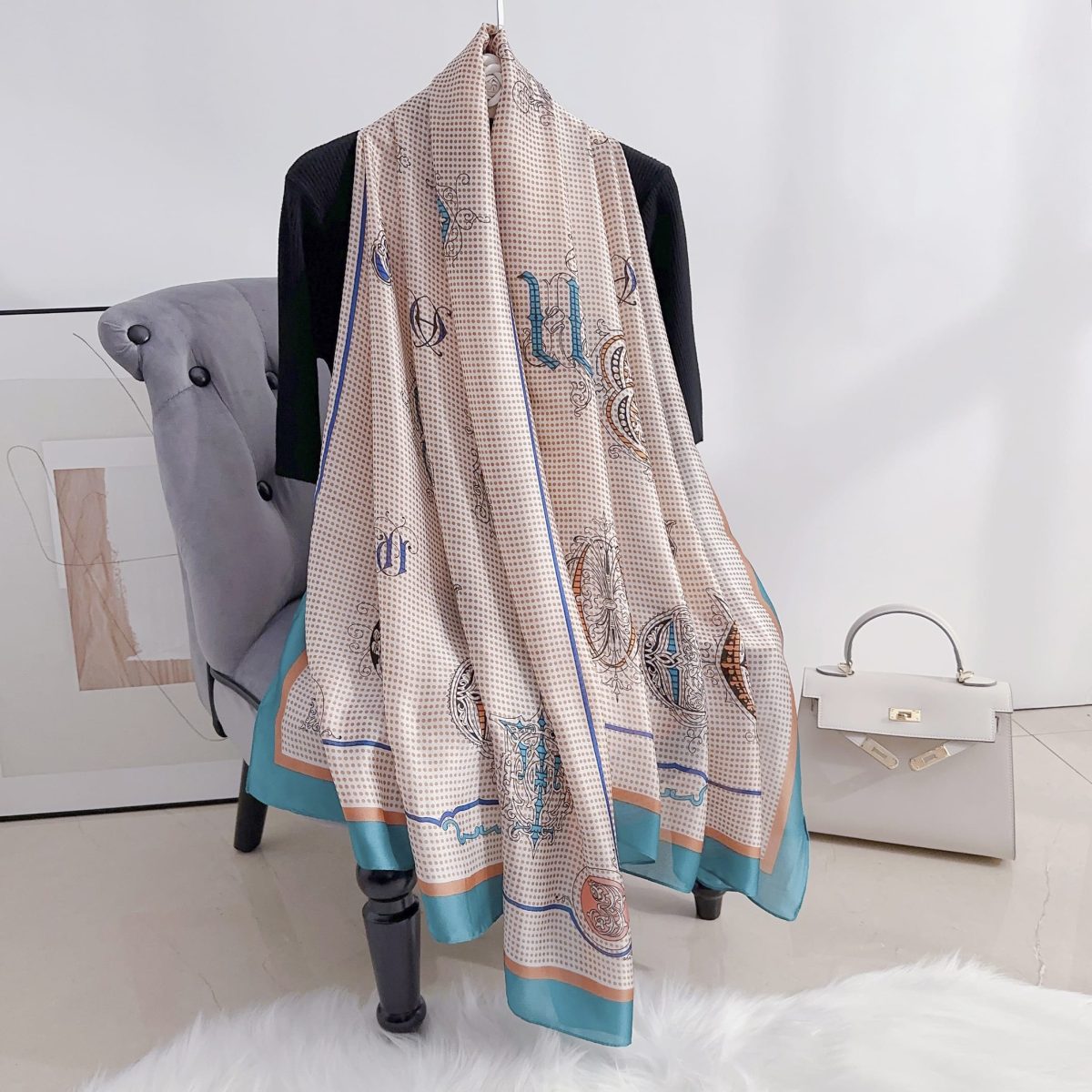 Orange Royal Printed Silk Scarf – view 2