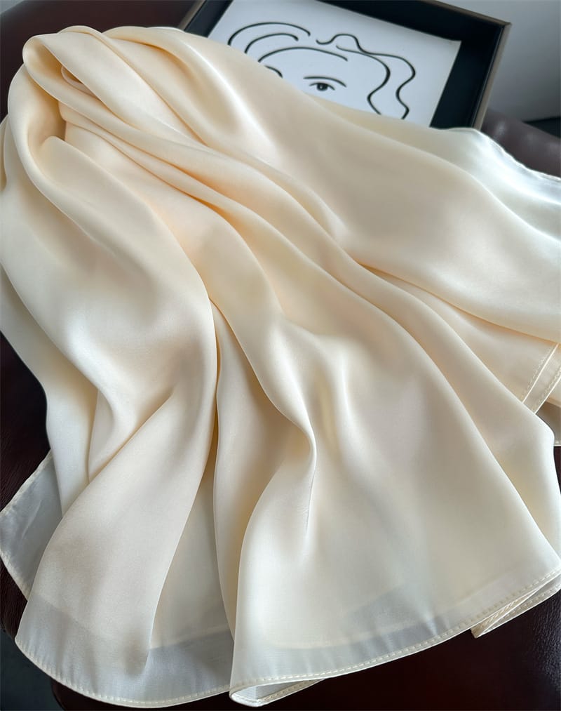 Cream Plain Satin Silk Shawl – view 2