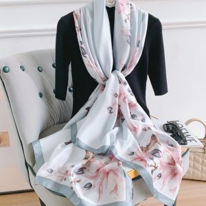 White Radiant Printed Silk Scarf – HeadScarf.pk