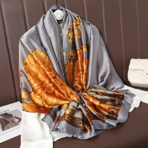 Grey Classic Printed Silk Scarf 2 – HeadScarf.pk