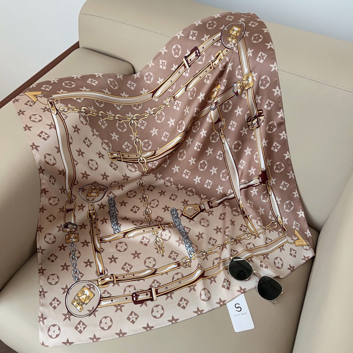 Brown Classic Satin Silk Neck Scarf 2 – view 2