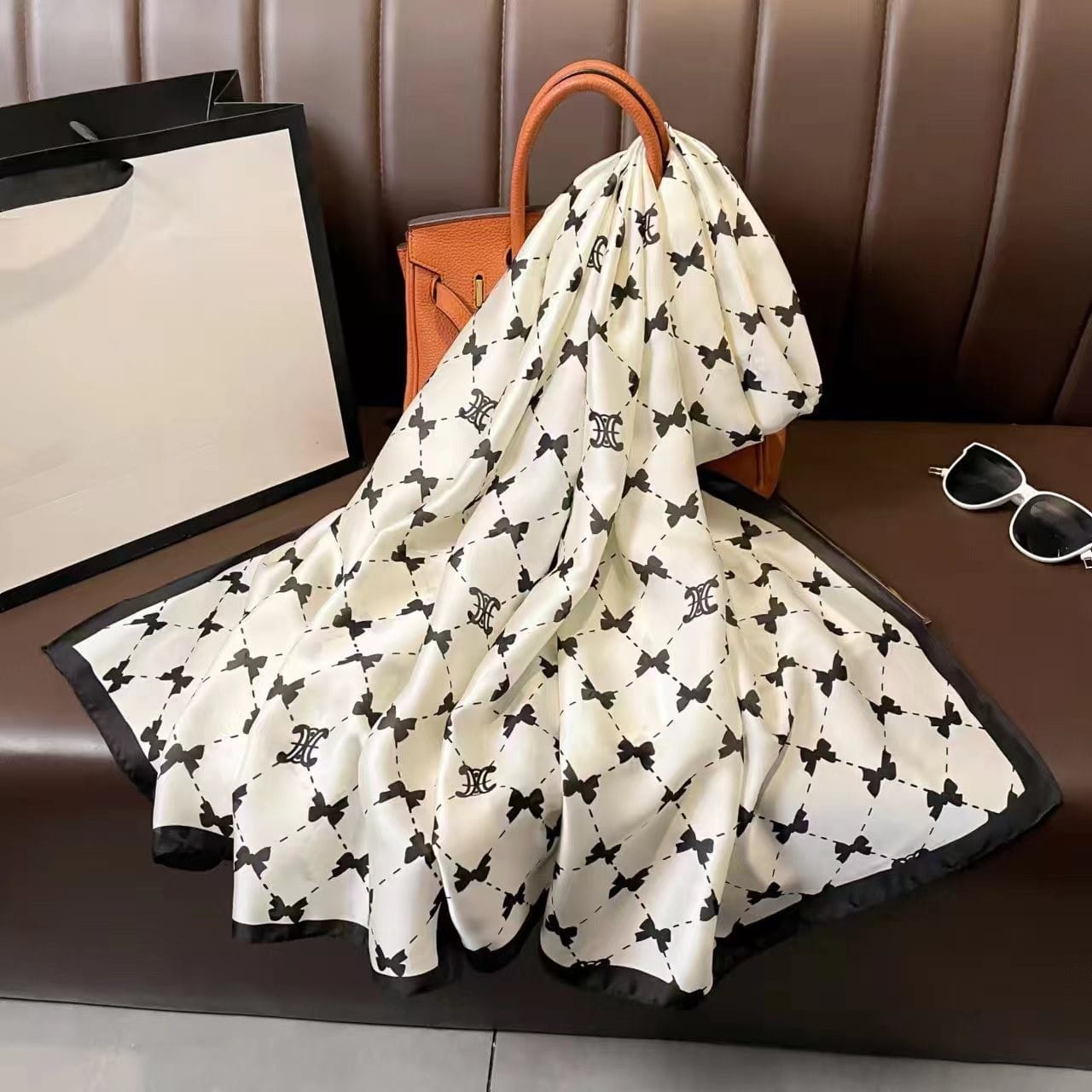 White Classic Printed Silk Scarf 2 – view 2