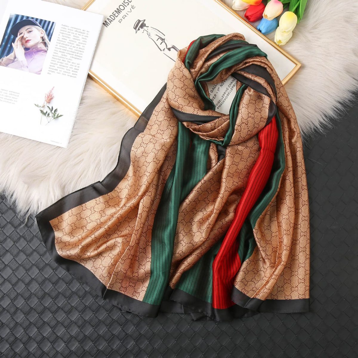 Cruel Green Printed Silk Scarf – view 2