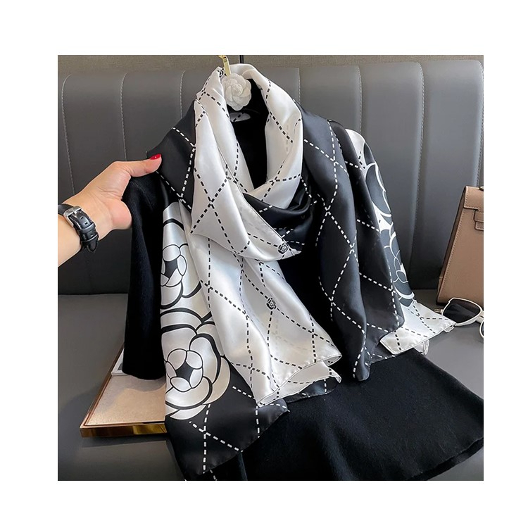 Black Elegance Printed Silk Scarf – view 2