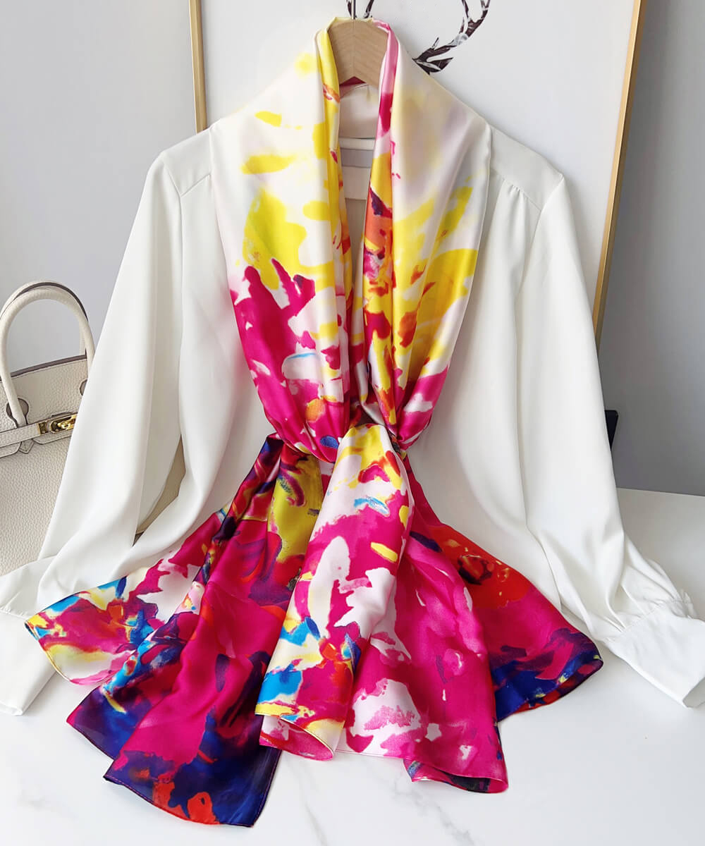 Dark Pink Printed Silk Scarf – view 2