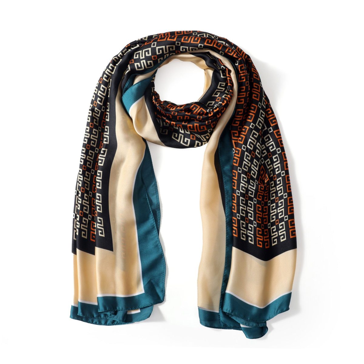 Deep Peach Printed Silk Scarf – view 2