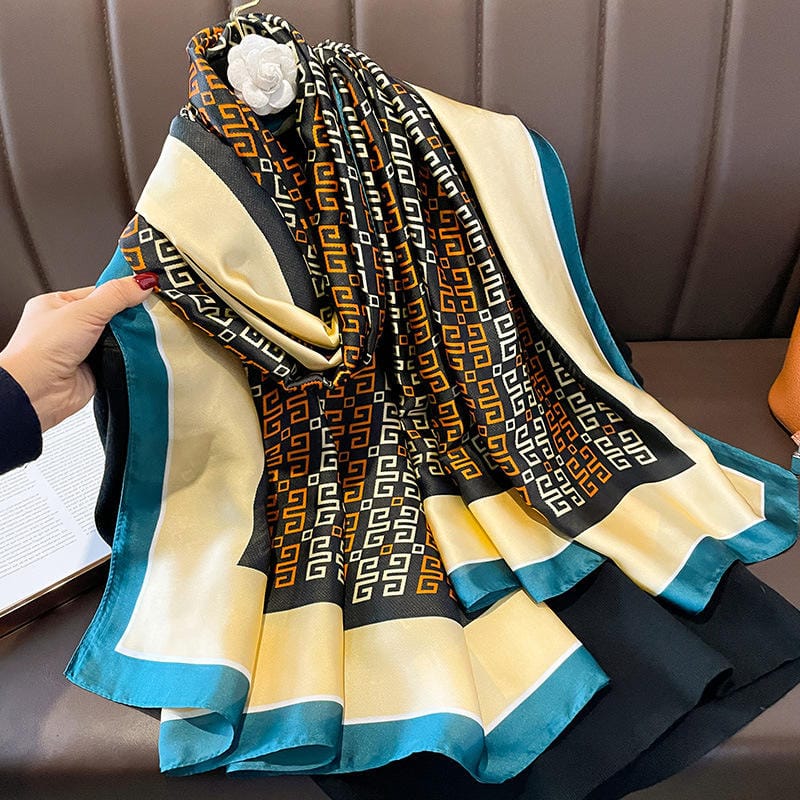Deep Peach Printed Silk Scarf – view 4