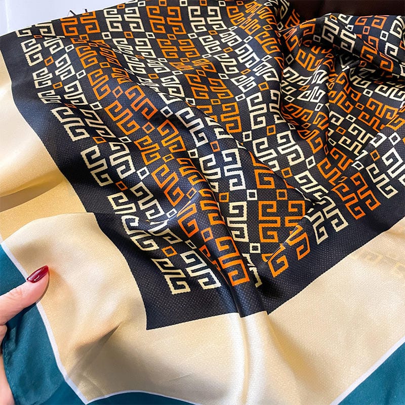 Deep Peach Printed Silk Scarf – view 6