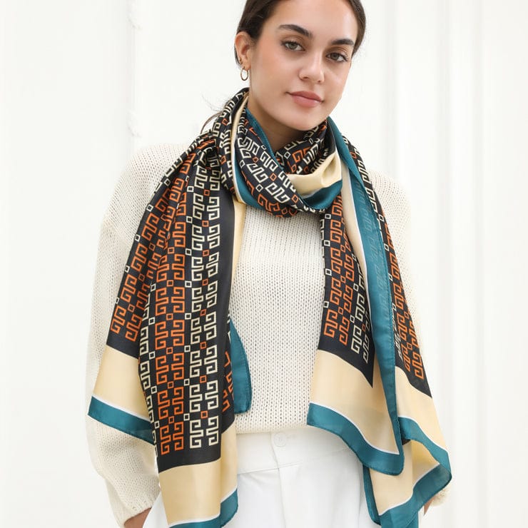 Deep Peach Printed Silk Scarf – view 7