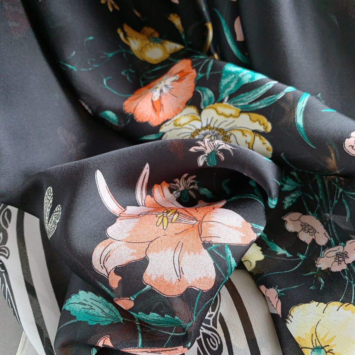 Black Aura Printed Silk Scarf – view 3