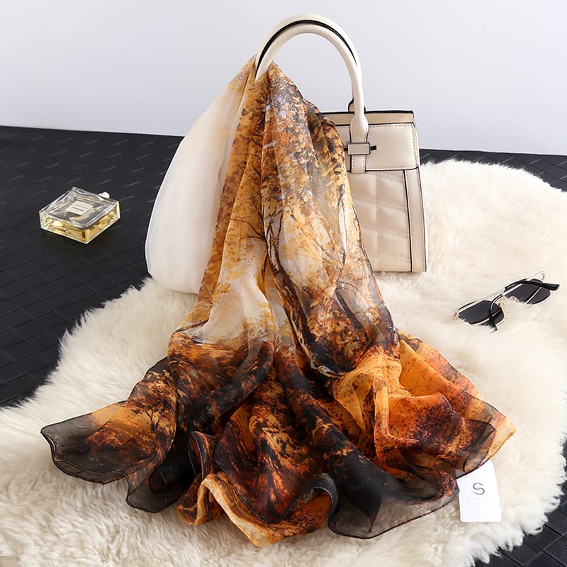 Fall Turmeric Printed Chiffon Scarf – view 2