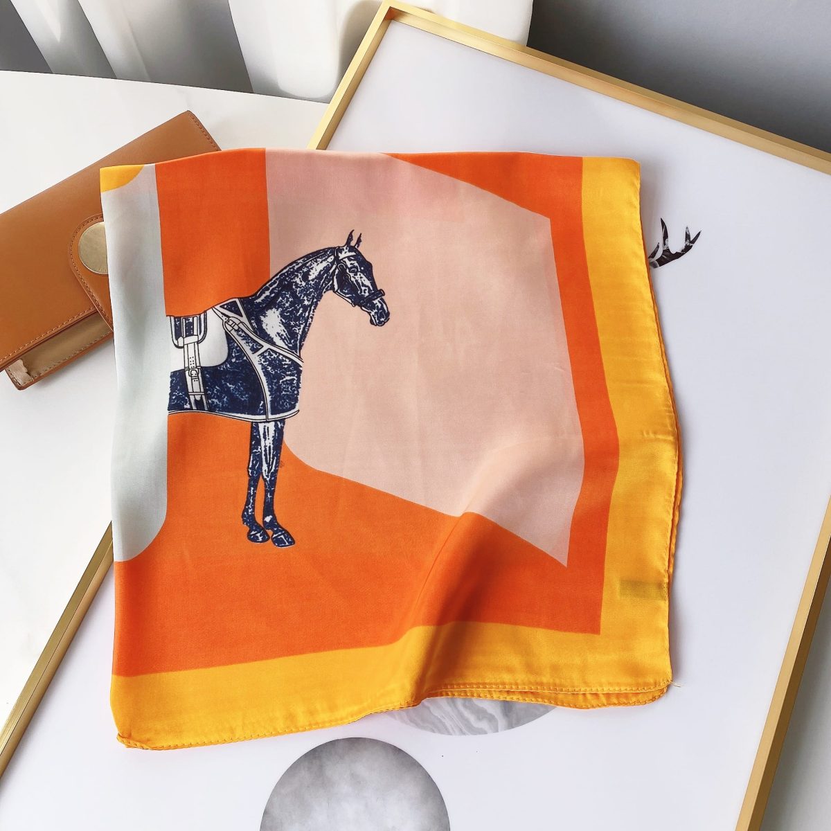 Orange Aura Satin Silk Neck Scarf – view 2