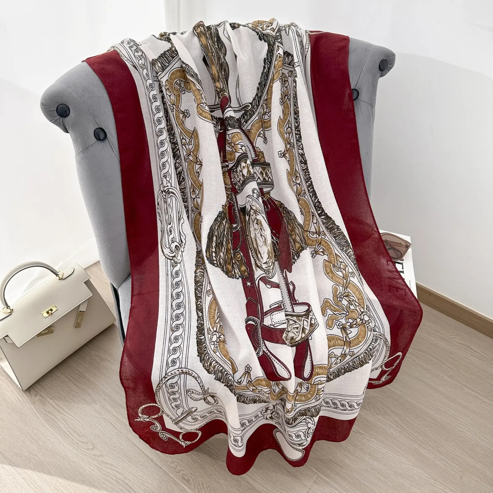 Maroon Printed Cotton Scarf – view 2