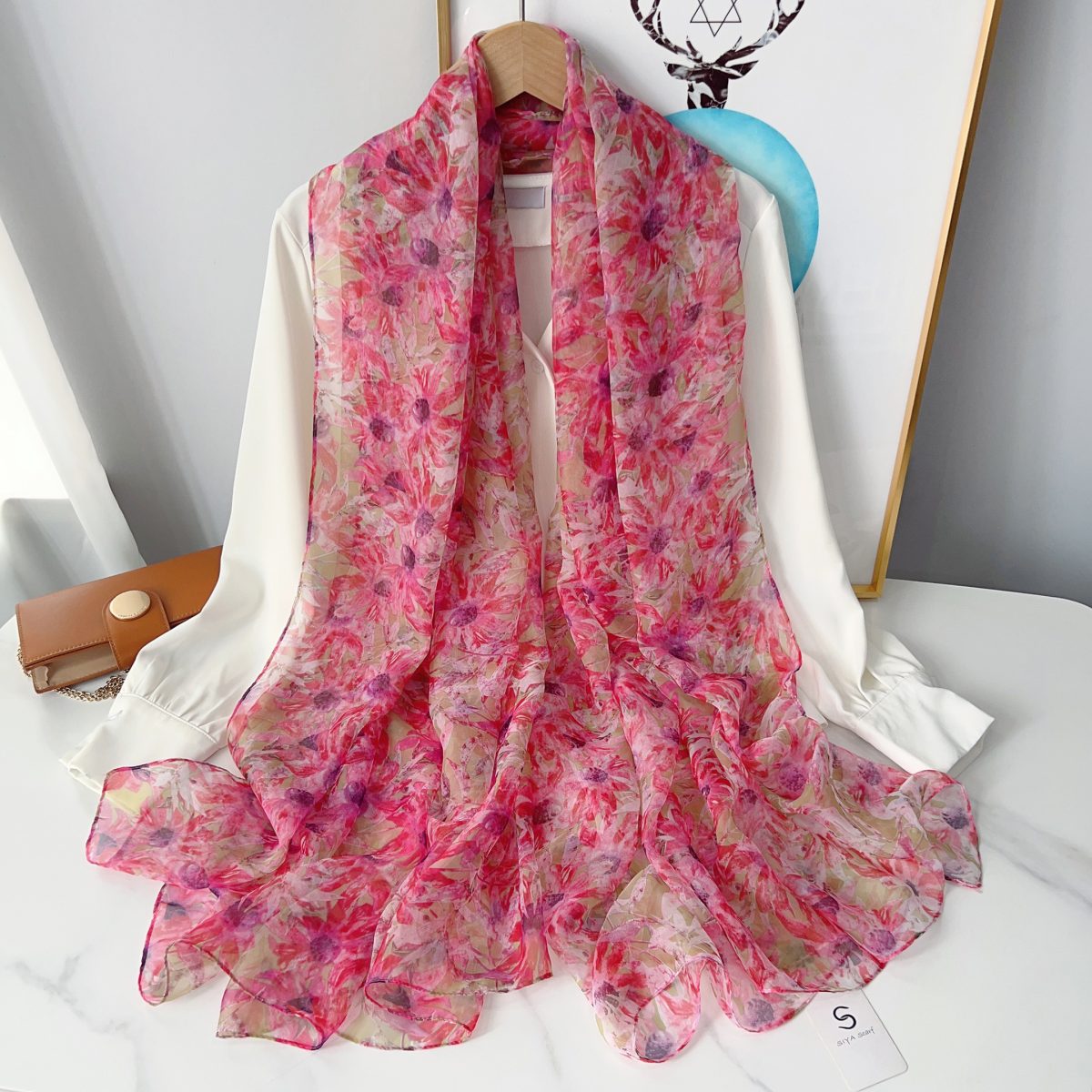 Floral Slate Printed Chiffon Scarf – view 2