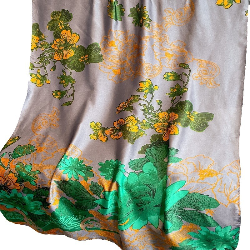 Floral Green Printed Silk Scarf – view 2