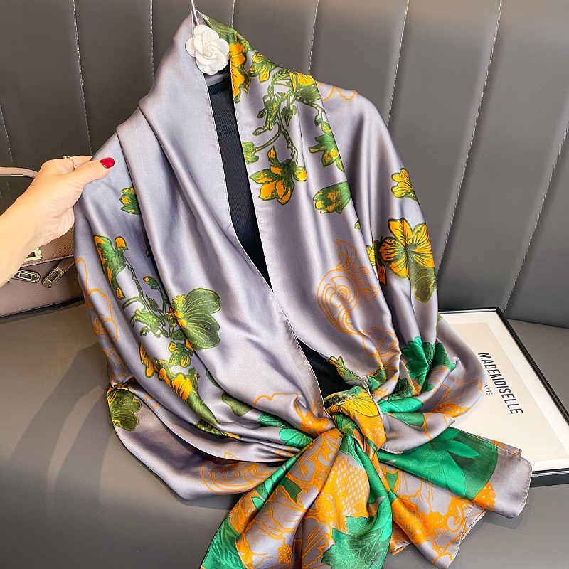 Floral Green Printed Silk Scarf – view 3