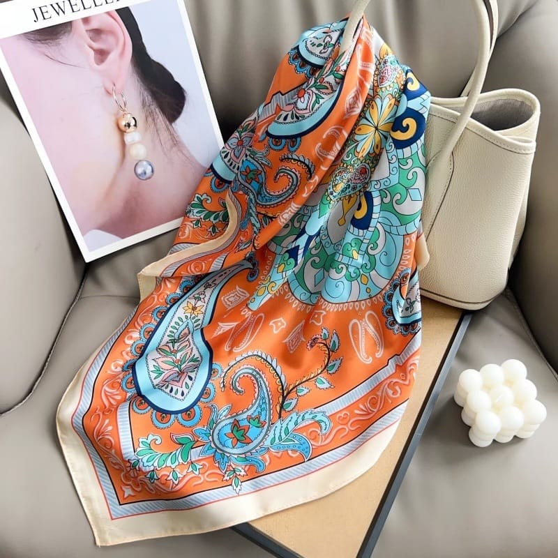 Orange Royal Satin Silk Neck Scarf – view 2