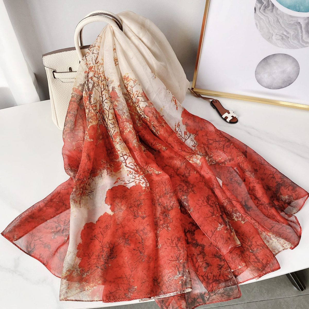 Brown Printed Chiffon Scarf – view 2