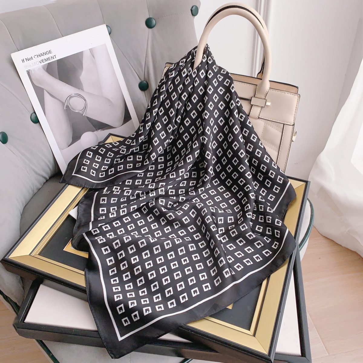 Black Satin Silk Neck Scarf – view 2