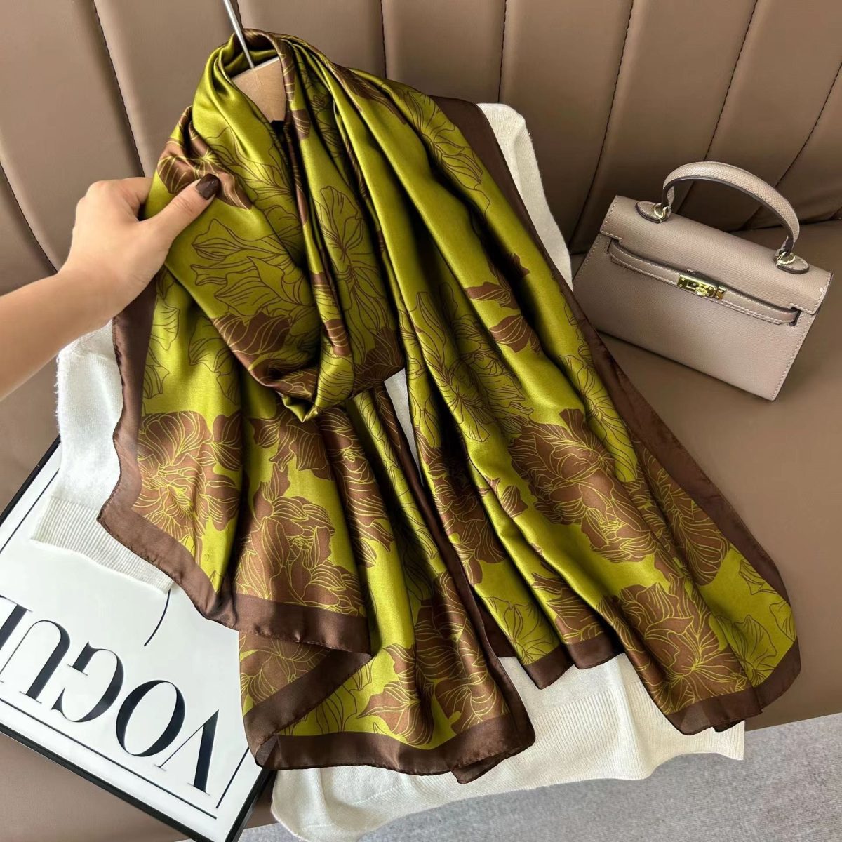 Brown Chic Printed Silk Scarf 2 – view 2