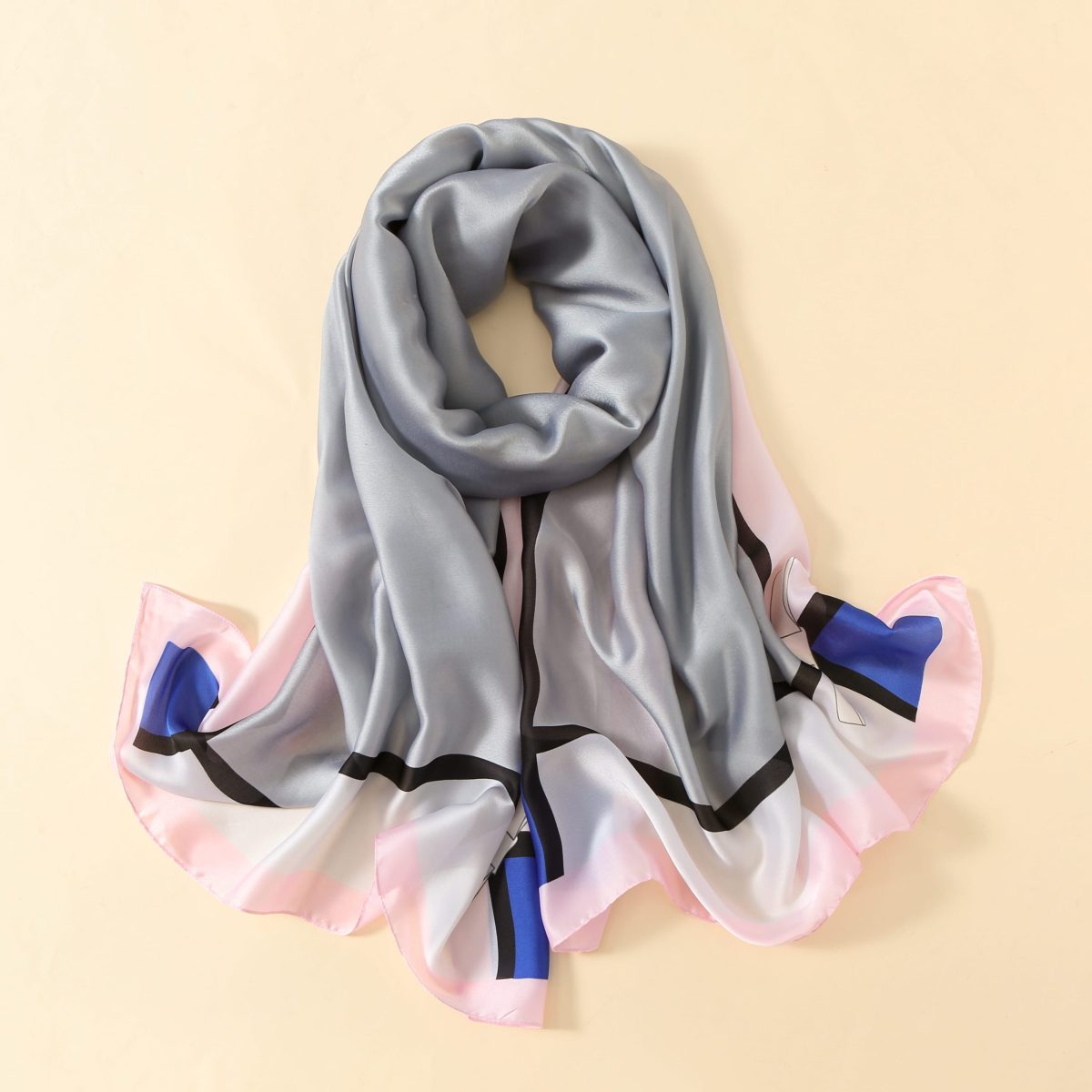 Grey Chic Printed Silk Scarf – view 3
