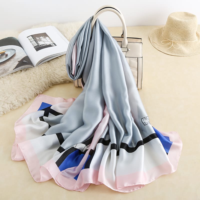 Grey Chic Printed Silk Scarf – HeadScarf.pk