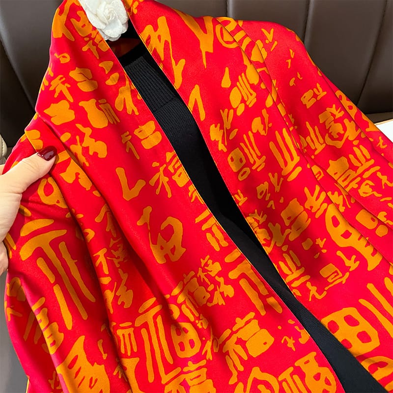 Red Elegance Printed Silk Scarf – view 4
