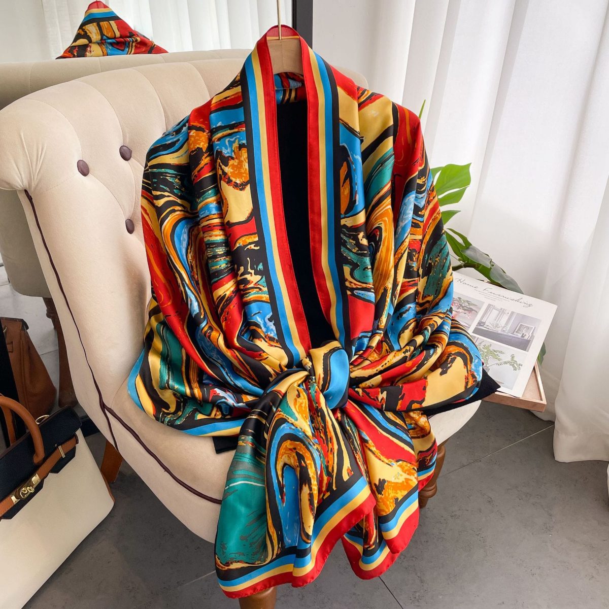 Red Luxe Printed Silk Scarf 2 – view 2