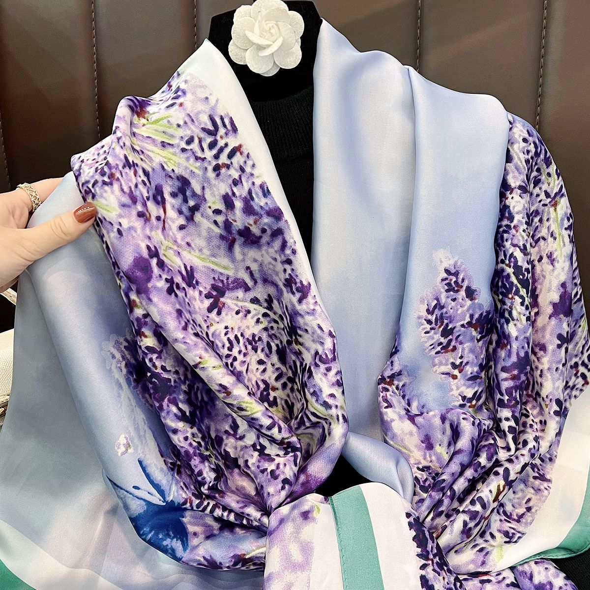 Lavender Prime Printed Silk Scarf – view 2