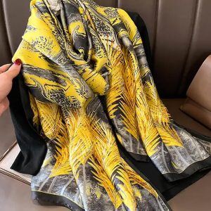 Gold Printed Silk Scarf – HeadScarf.pk