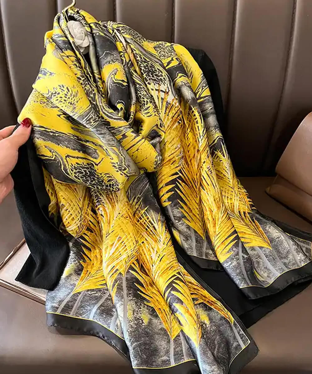 Gold Printed Silk Scarf – HeadScarf.pk