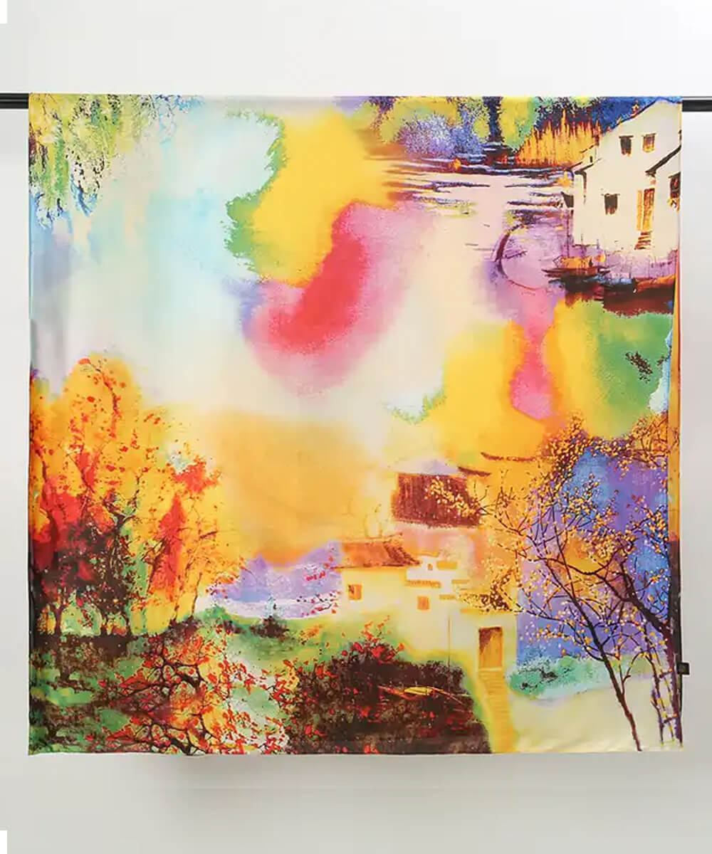 Mustard Printed Silk Scarf – view 3