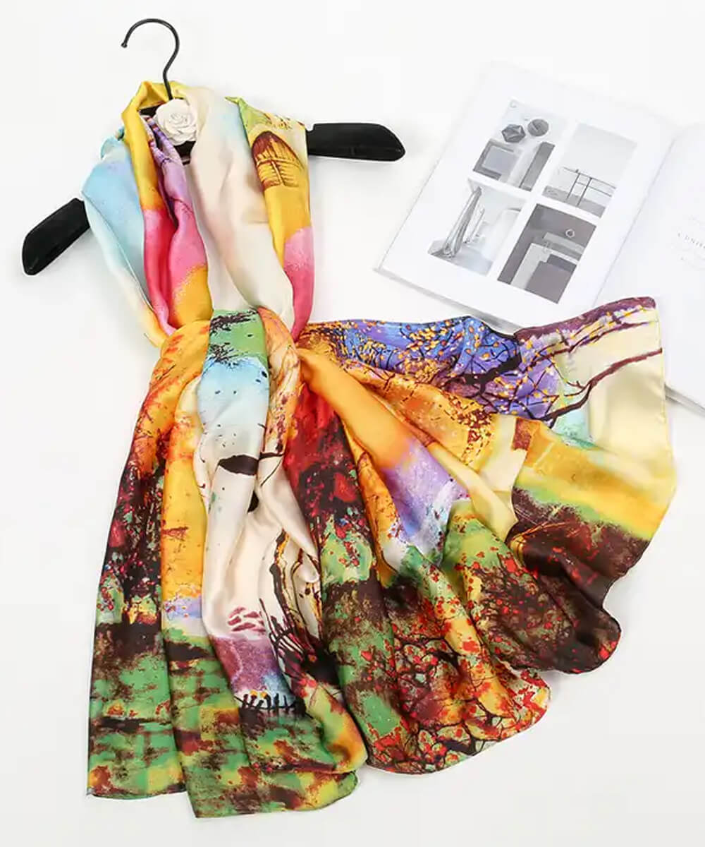 Mustard Printed Silk Scarf – HeadScarf.pk