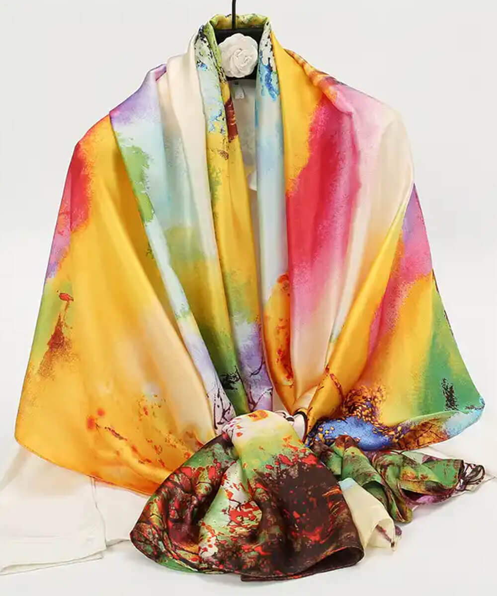 Mustard Printed Silk Scarf – view 4