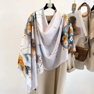 White Luxe Printed Silk Scarf 3 – HeadScarf.pk