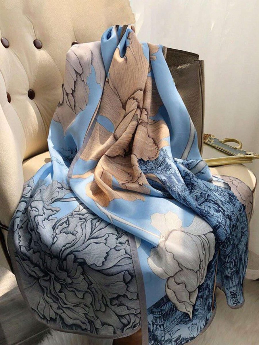 Moonstone Blue Printed Silk Scarf – view 2