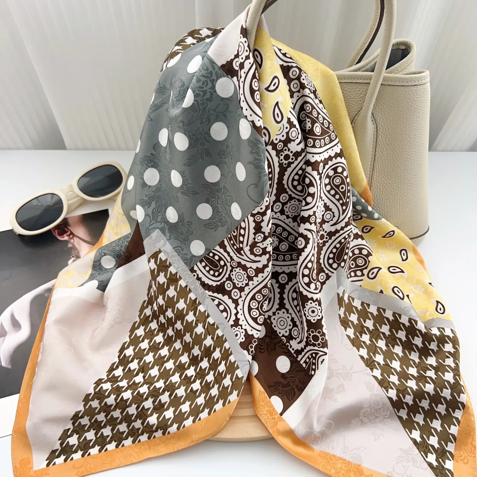 Yellow Satin Silk Neck Scarf – view 2