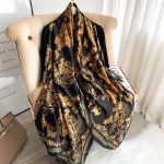 Gold Royal Printed Silk Scarf – HeadScarf.pk