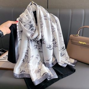 Grey Classic Printed Silk Scarf 3 – HeadScarf.pk
