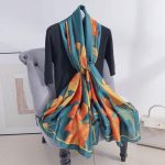 Blue Classic Printed Silk Scarf 3 – HeadScarf.pk